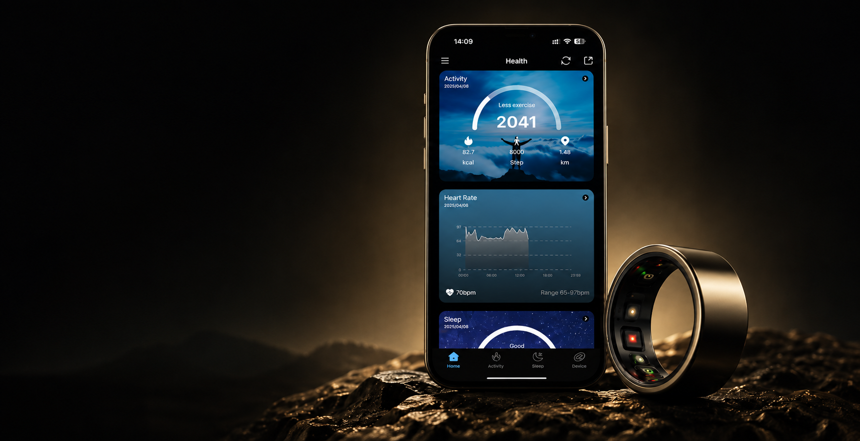 Alovo Smart Ring with QRing health app